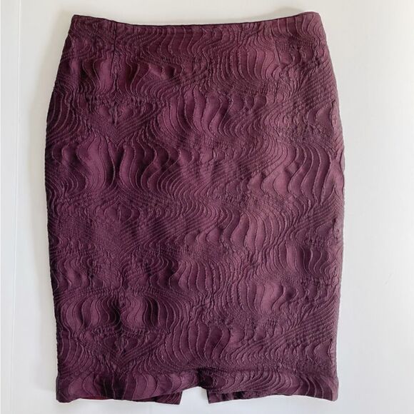 Lafayette 148 New York Burgundy Textured Borde Pencil Skirt Size 2 Wool Blend - Picture 1 of 10